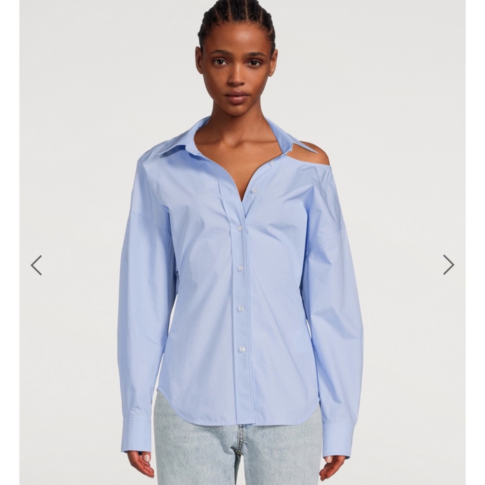T by Alexander Wang Light Blue Asymmetric Shoulder Button-Up Top